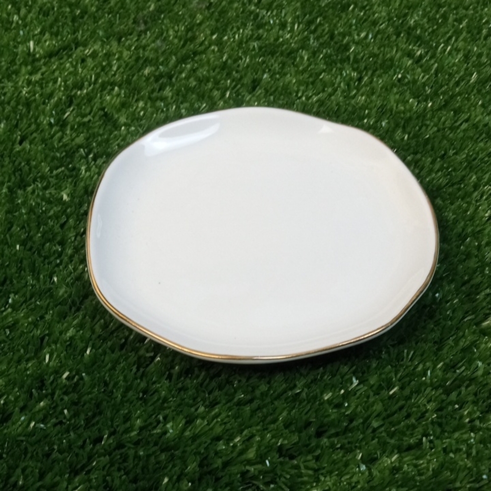 🏠 Faithworks White Ceramic Trinket Tray with Gold Rim